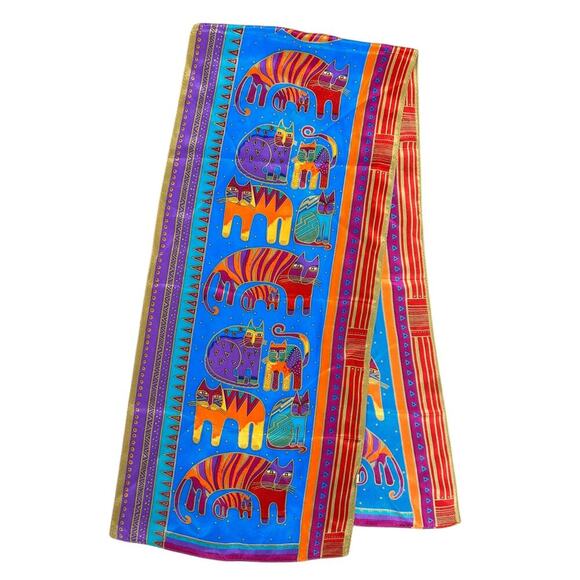 Laurel Burch Cat Scarf Long Lightweight Rectangle Eclectic Retro Boho Accessory - Picture 1 of 9